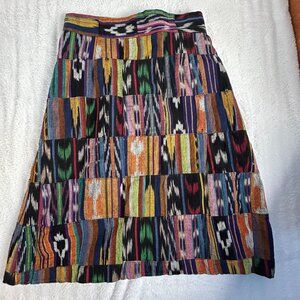 Women’s Ikat Patchwork Knee Length A-Line Skirt Multicolor Boho Ethnic Festival